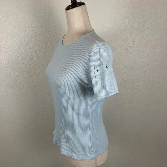 Ralph Lauren Polo Jeans Company Y2K ribbed baby T-shirt women’s M blue crewneck - Picture 2 of 6